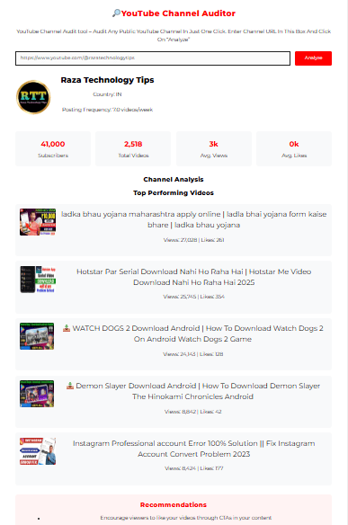 YouTube Channel Audit tool