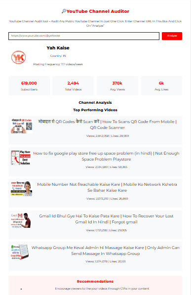 YouTube Channel Audit Tool