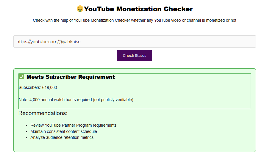 YouTube Monetization Checker Tool