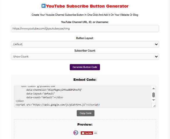 YouTube Subscribe Button Generator