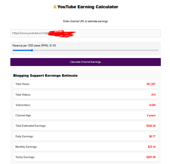 YouTube Earning Calculator